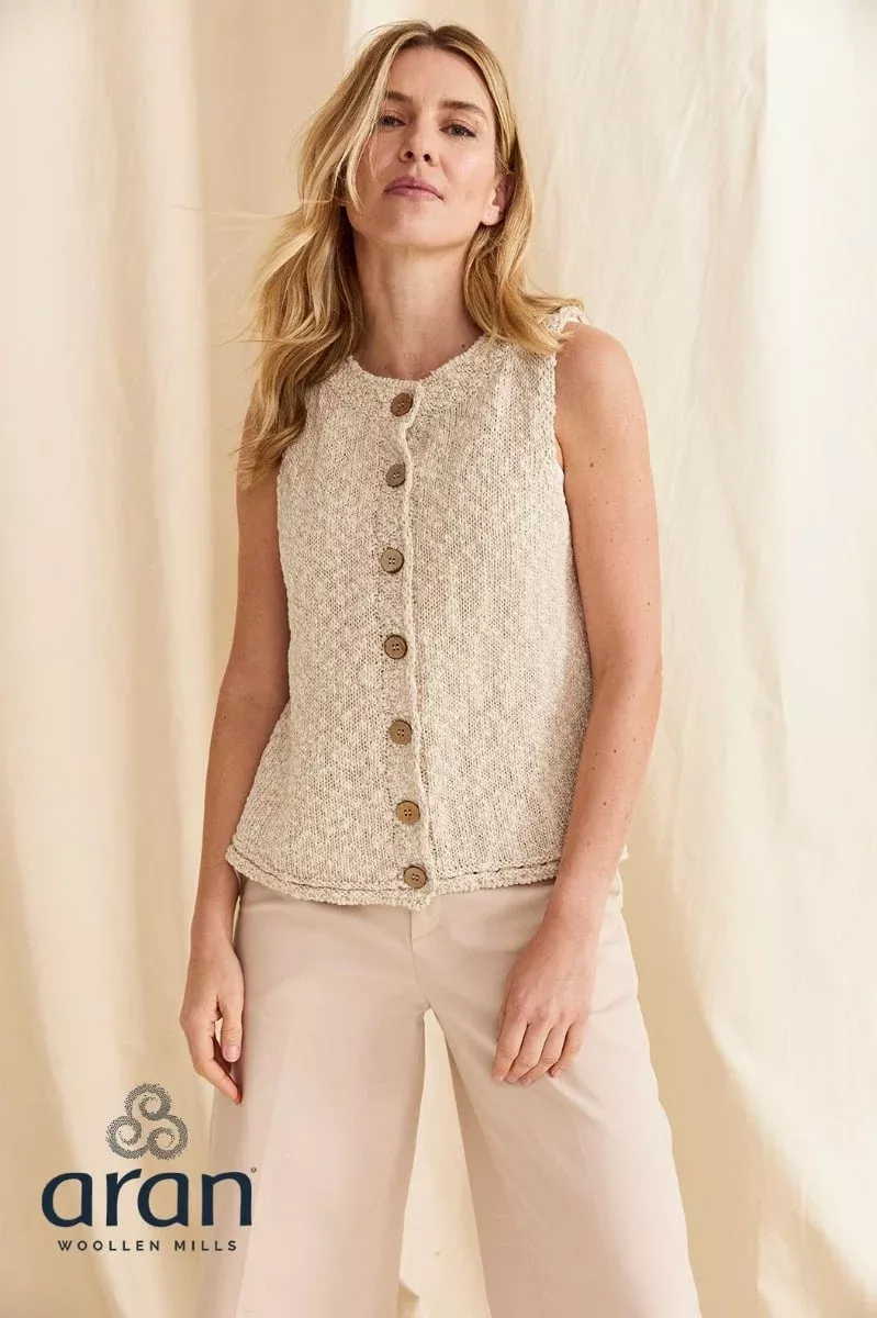 Cotton & Linen Sleeveless Cardigan - Cream
