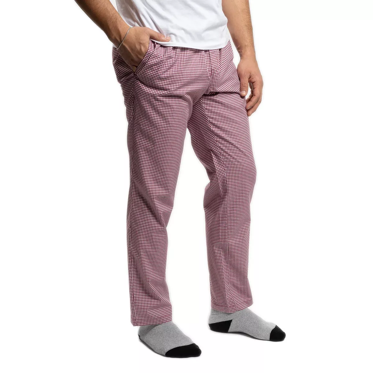 Cotton Pajama Pants - Burgundy Microcheck