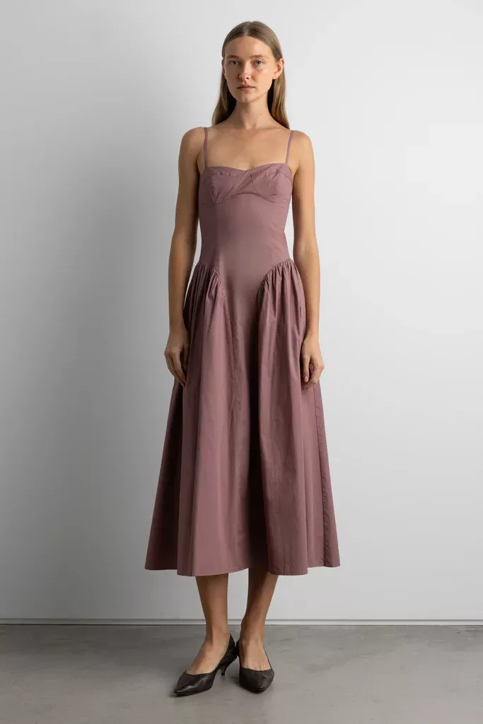 COTTON POPLIN CORSET MIDI DRESS