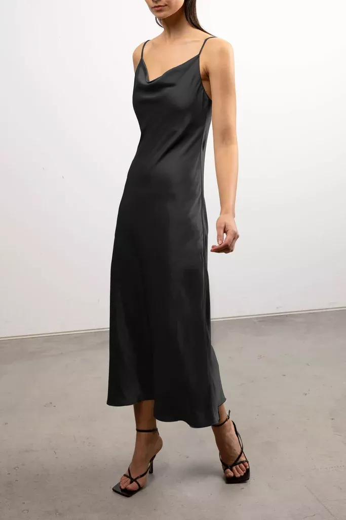 COWL NECK SATIN MIDI DRESS