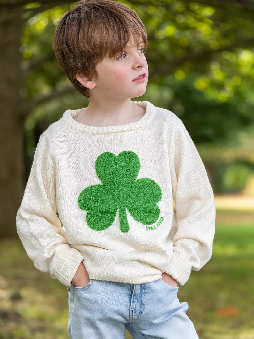 Cream Round Neck Ireland Kids Sweater