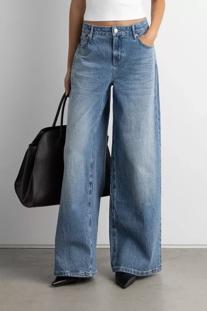 CREASED EFFECT WIDE LEG JEAN