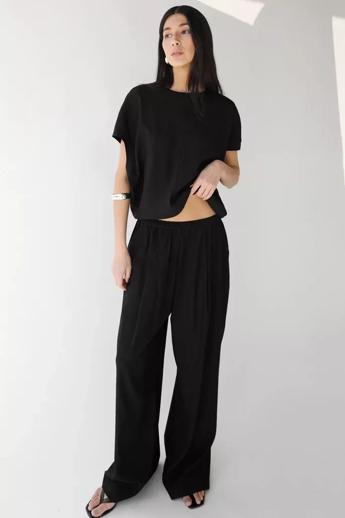CRINKLED RAYON ELASTIC WAIST
