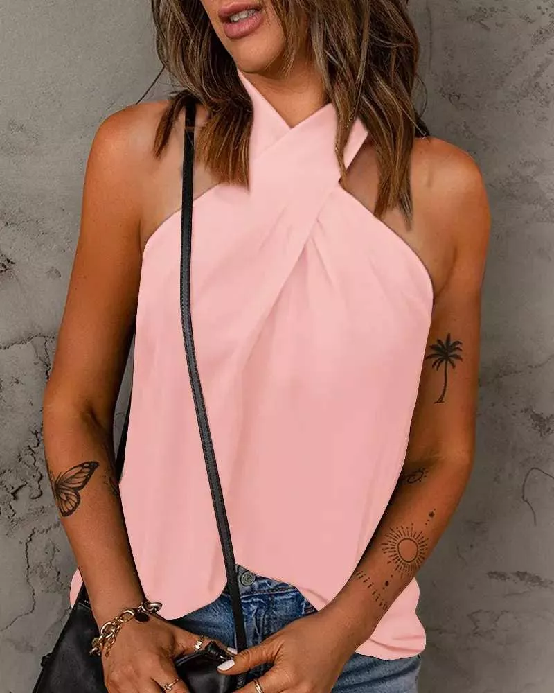 Crisscross halter casual tank top