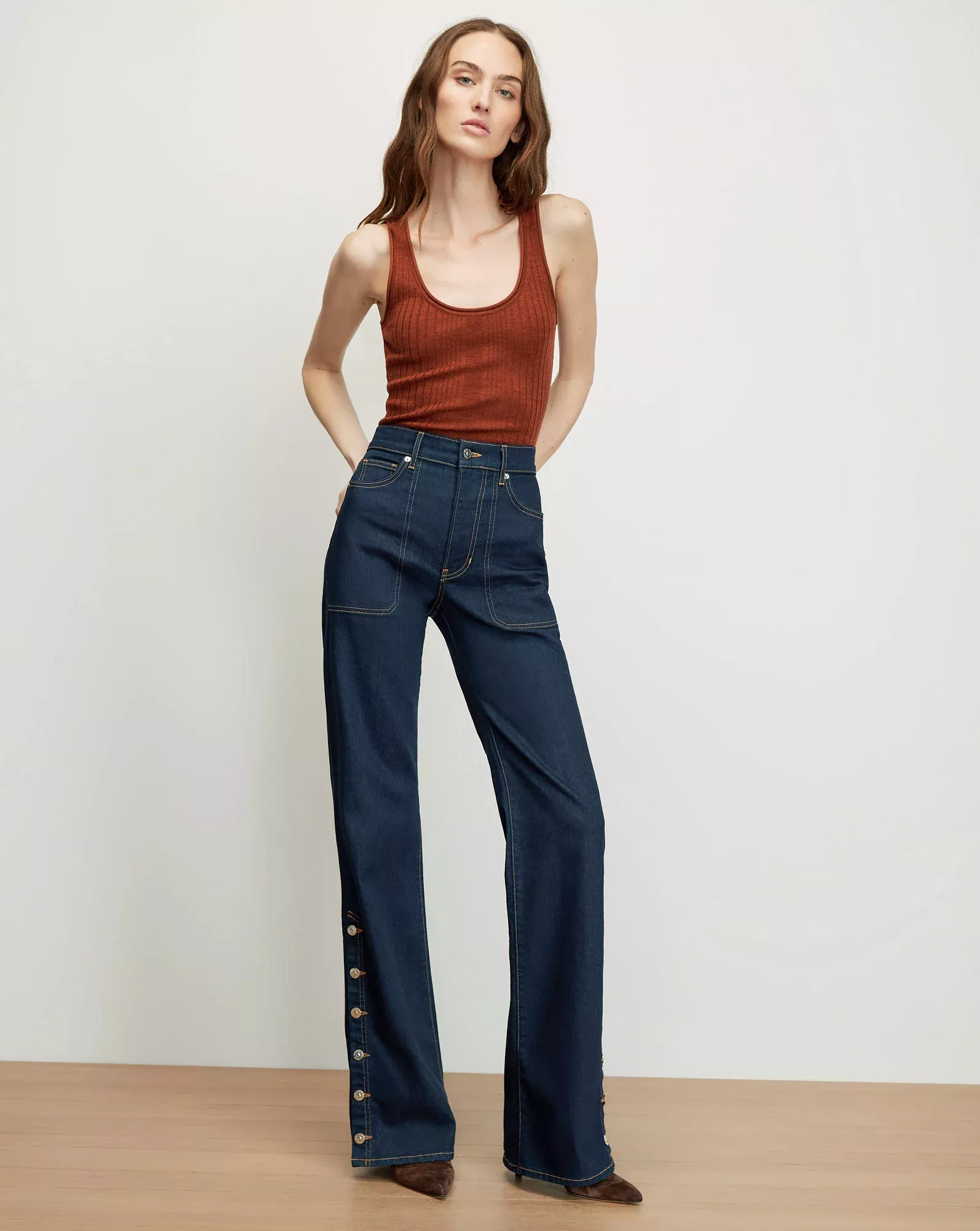 Crosbie Slim Wide-Leg Button-Seam Jean