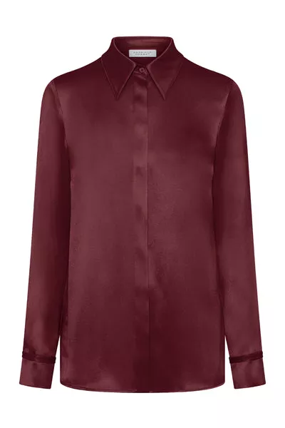 Cruz Shirt in Bordeaux Silk Satin