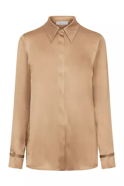 Cruz Shirt in Camel Silk Satin