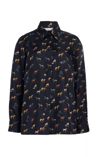 Cruz Shirt in Dark Navy Multi Printed Silk Twill