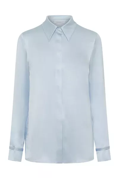 Cruz Shirt in Light Blue Silk Satin