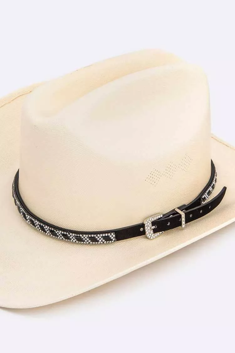 Crystal Embellished Leather Hat Band