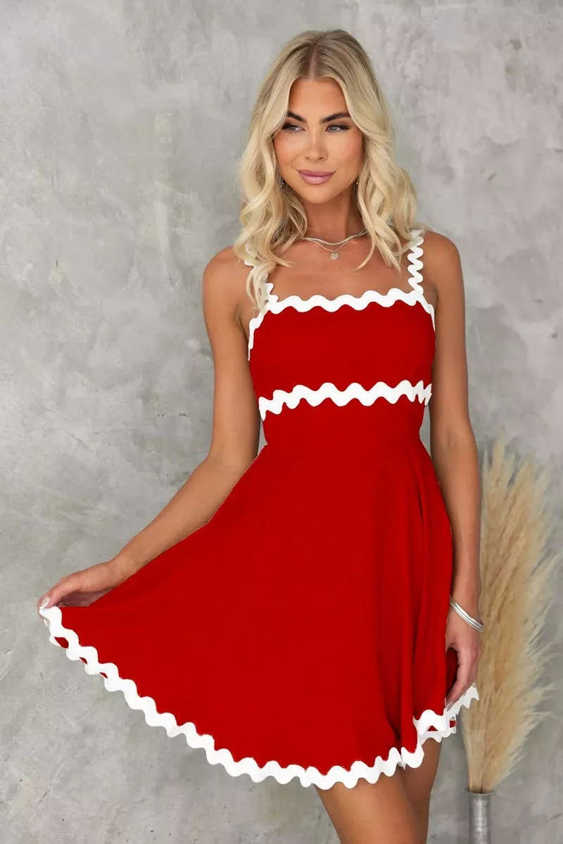 CWDSD5007_SWEET SOLID COLOR SEXY SUSPENDER SHORT DRESS