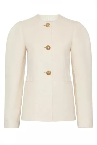 Daelan Jacket in Ivory Virgin Wool Silk Slub