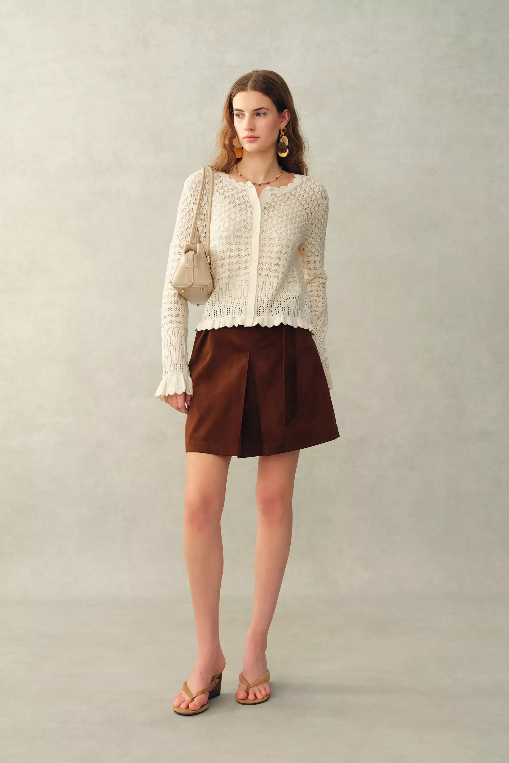 Daisy Ruffle-Trim Cardigan in Cotton Knit