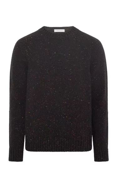Daniel Knit Sweater in Charcoal Multi Speckled Aran Cashmere