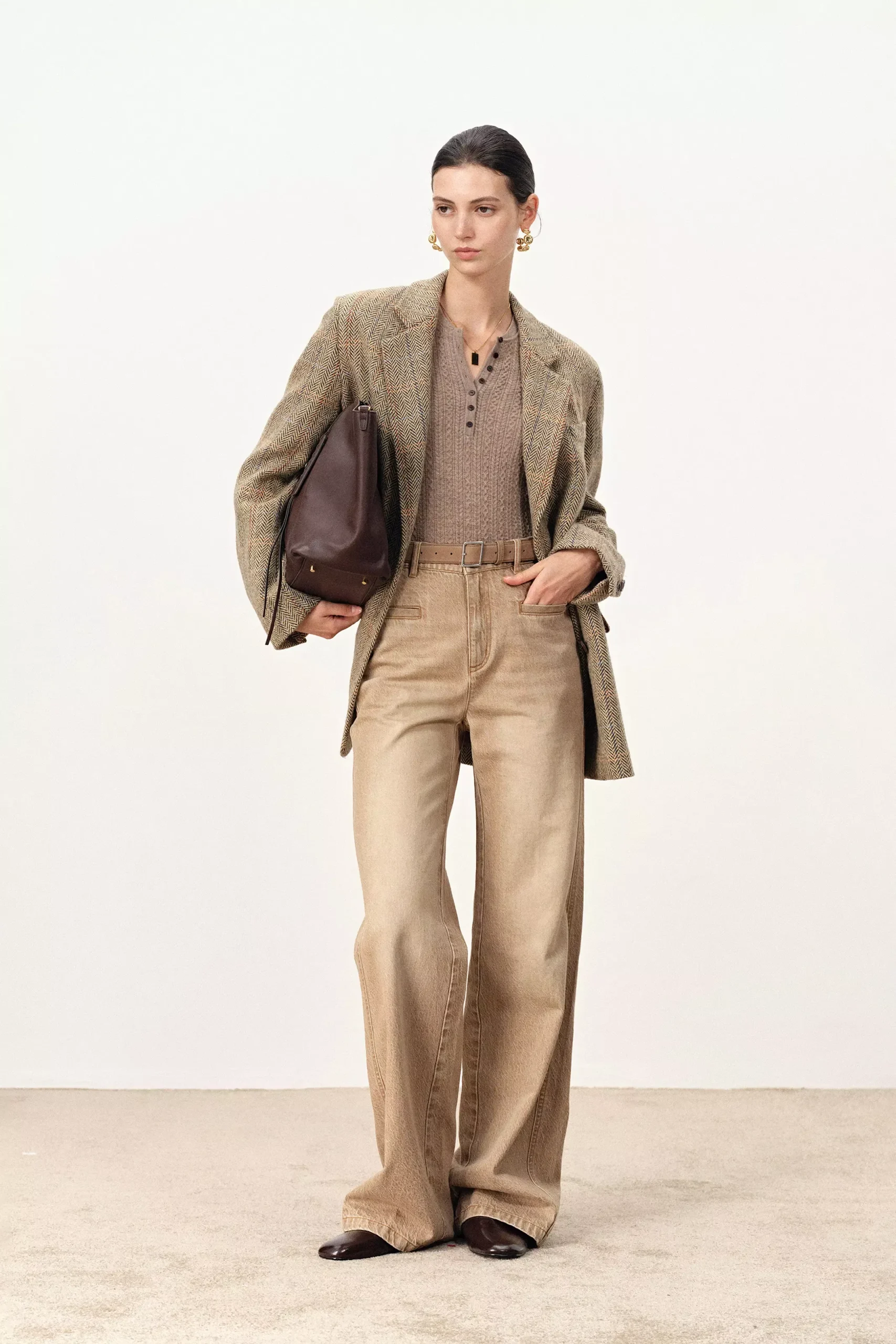 Daphne Soft Checkered Blazer in Merino Wool Herringbone