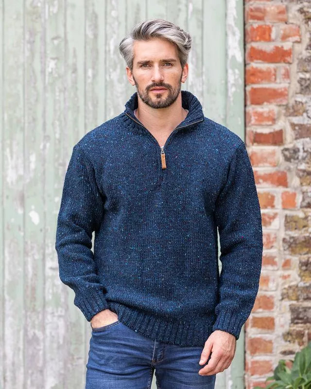 Donegal Wool Half Zip- denim