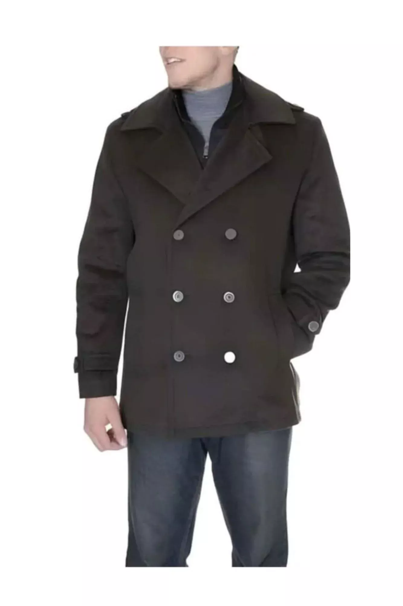 Double Breasted Six Button Herringbone Brown Designer men's Wool Peacoat Sale