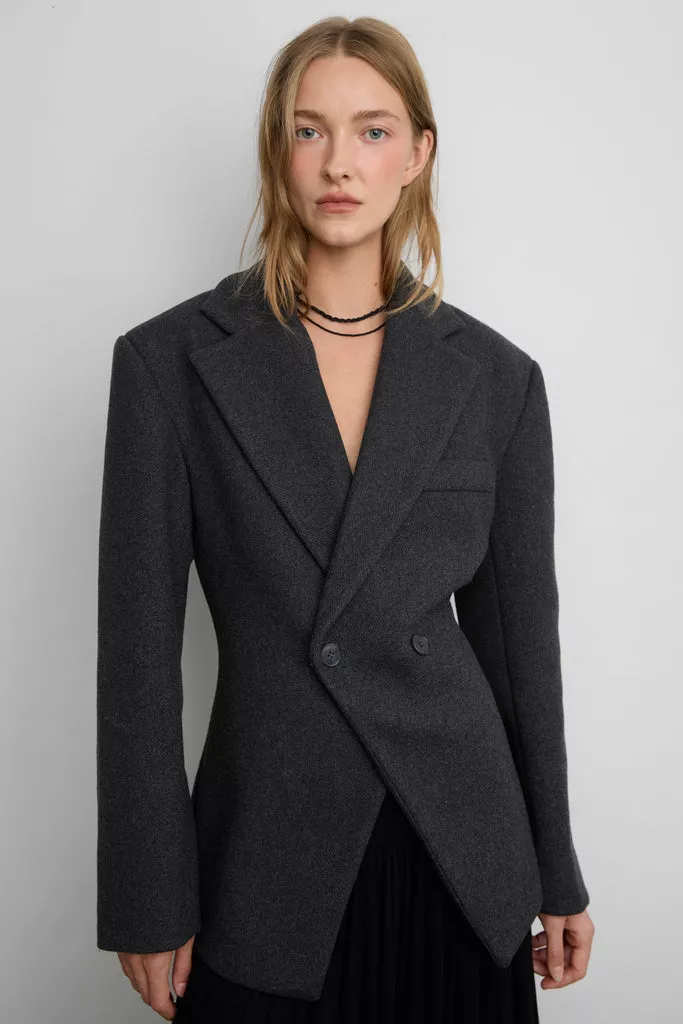 DOUBLE-BREASTED WOOL BLEND WAIST BLAZER COAT