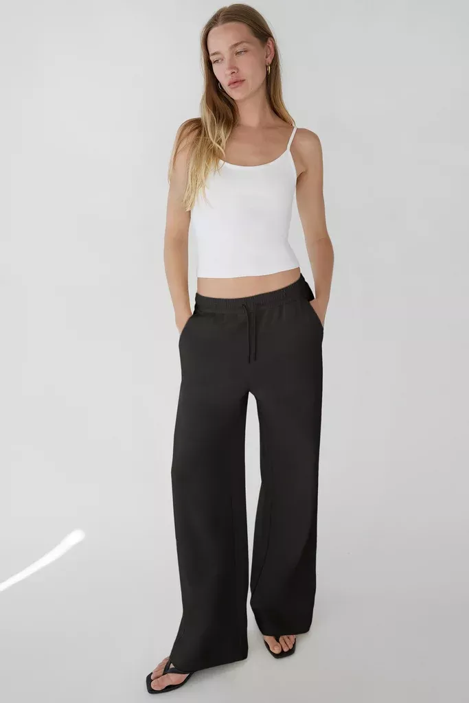 DOUBLE-KNIT COTTON BLEND WIDE LEG PANT