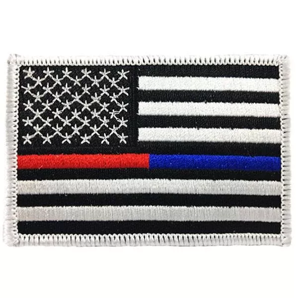 Dual Blue/Red Line American Flag Patch, 2 x 3 Inches, White Border