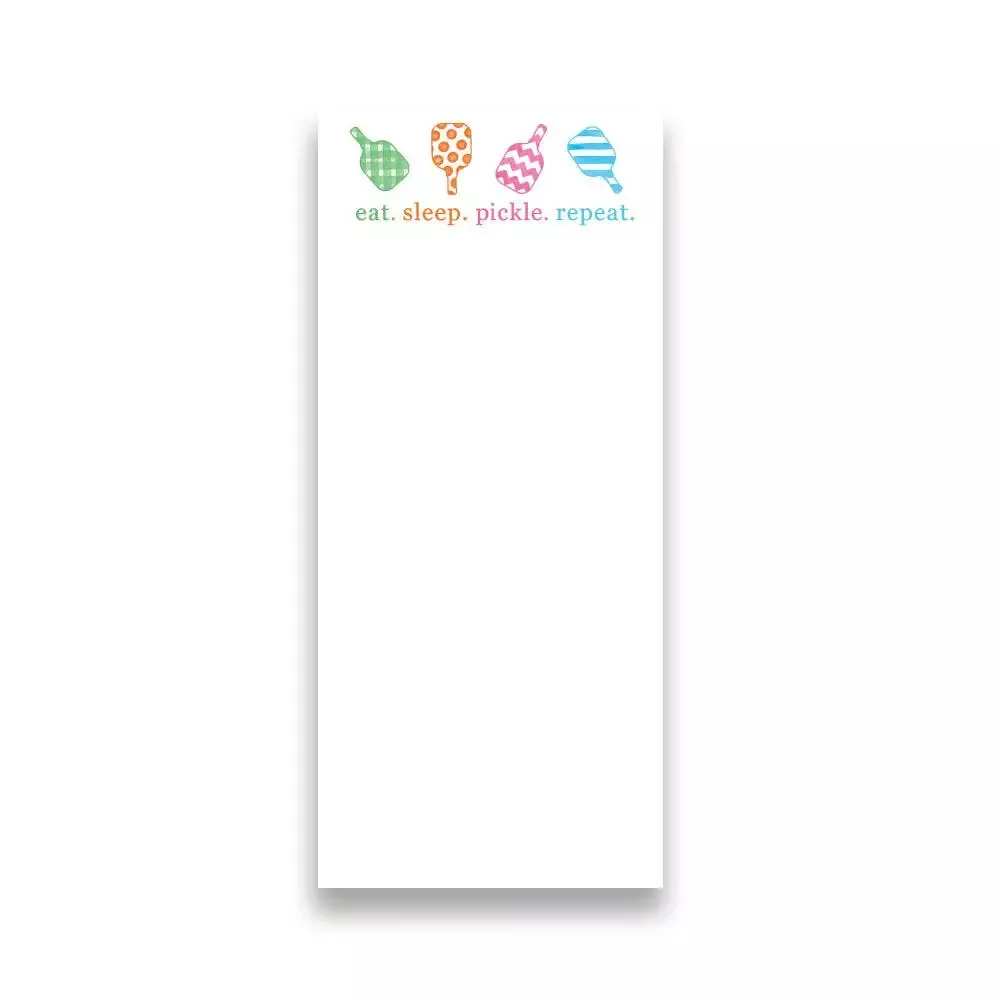 Eat, Sleep, Pickle, Repeat pickleball notepad with paddle design. Perfect for notes, scores, and gifts for pickleball players and fans.
