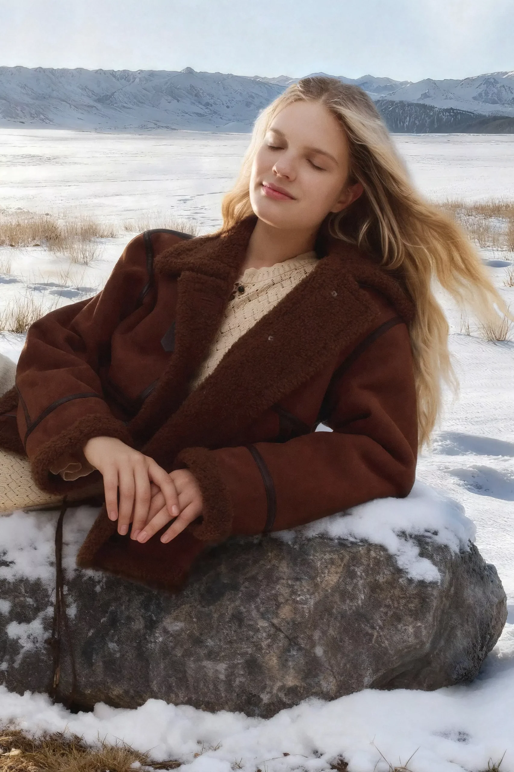Edin Adjustable Wind Buckle Jacket in Faux Shearling