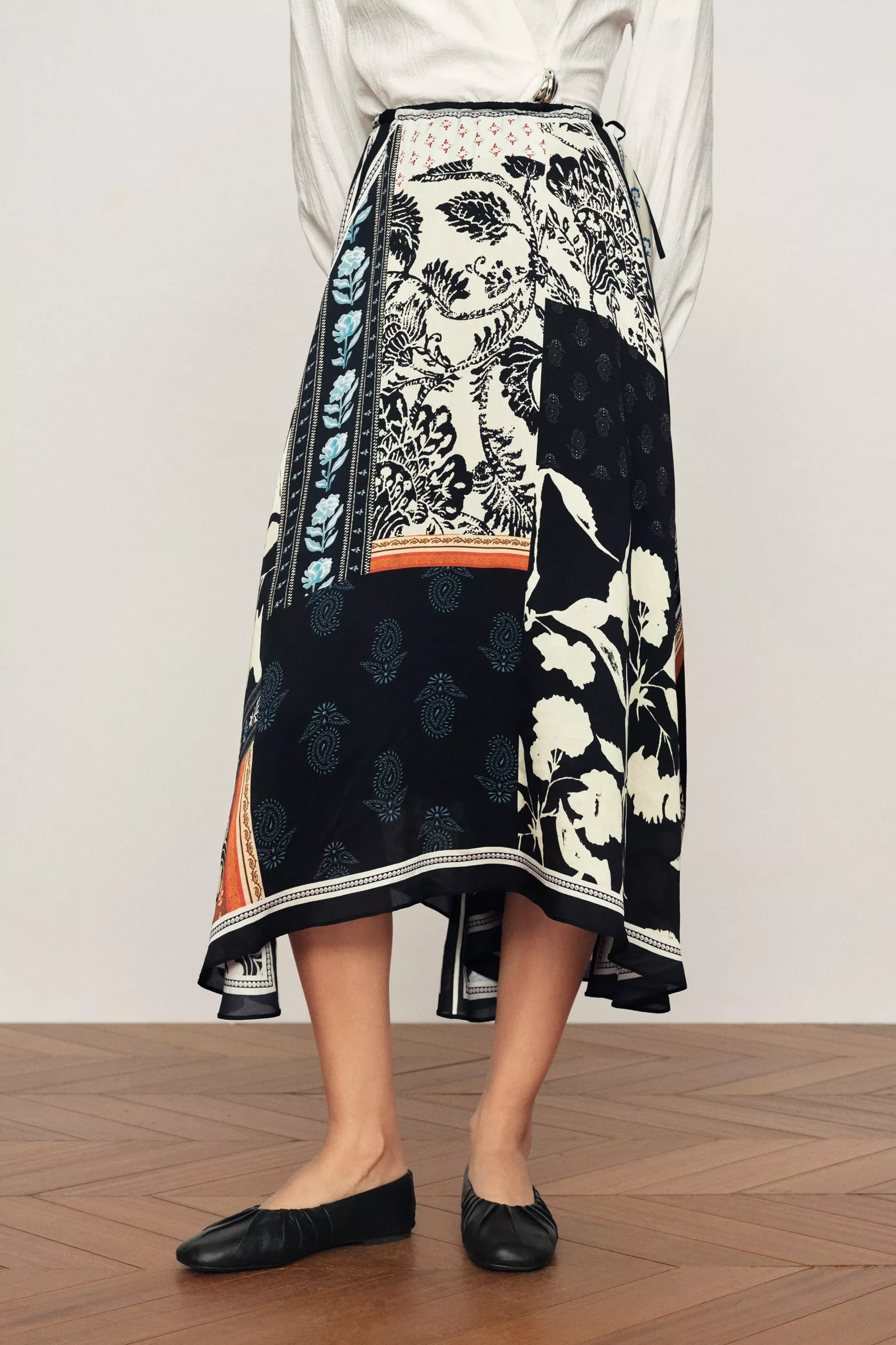 Eileen Scarf Panel Skirt in Viscose