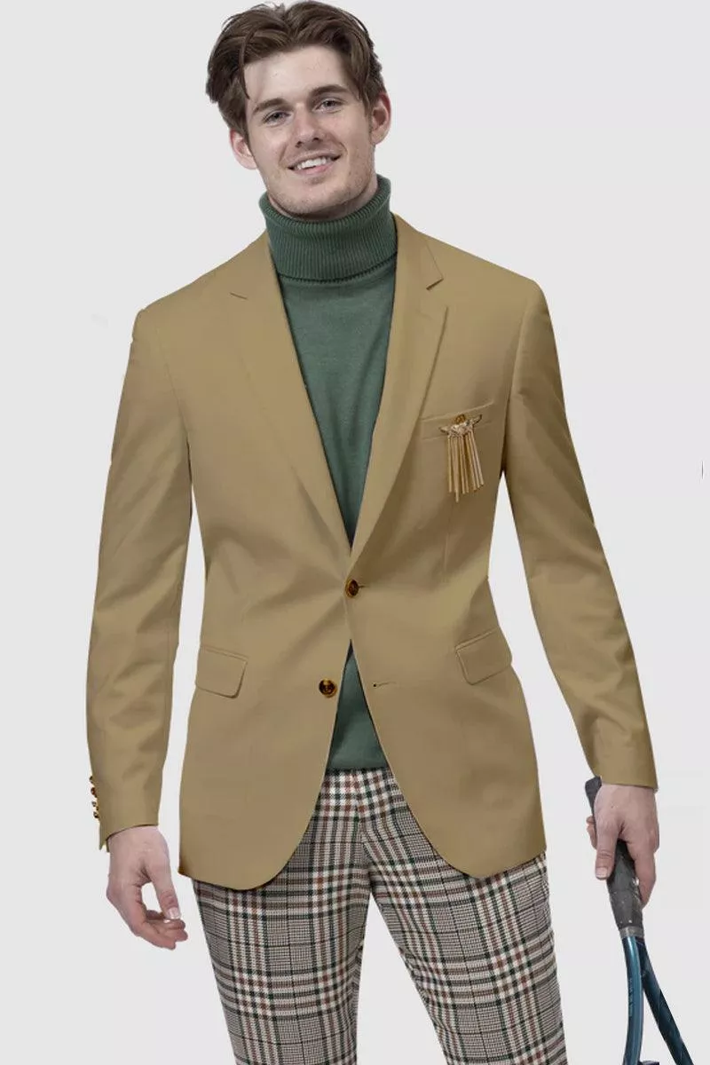 EJ Samuel Men's 2-Button Club Blazer - Tan Modern Sophistication