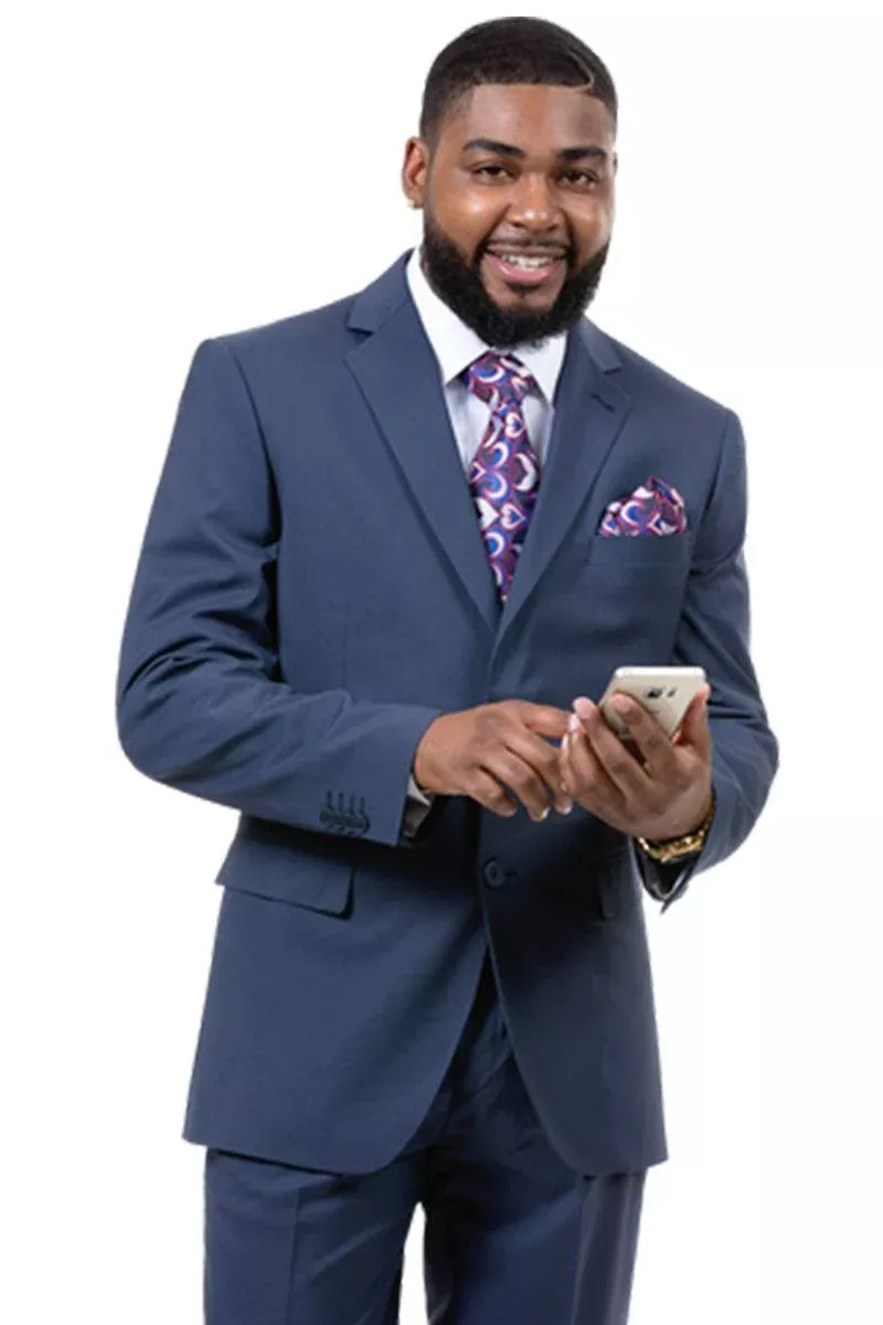 "EJ Samuel Men's 2-Button Slim-Fit Suit in Medium Blue"