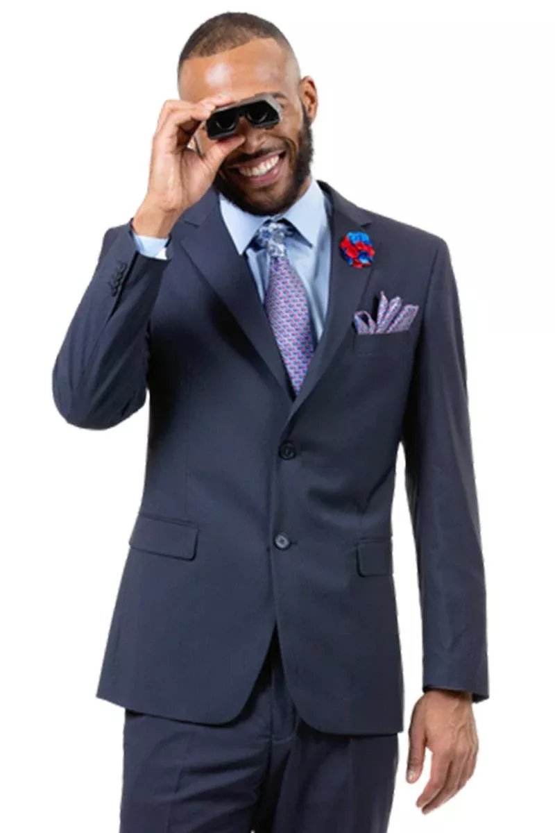 "EJ Samuel Men's Navy Blue 2-Btn Slim Fit Business Suit"