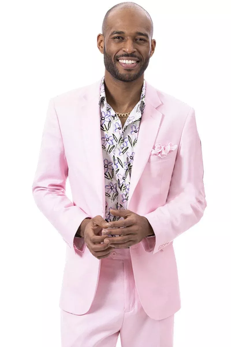 EJ Samuel Men's Pink Linen Summer Suit: Modern Fit and Classically Styled