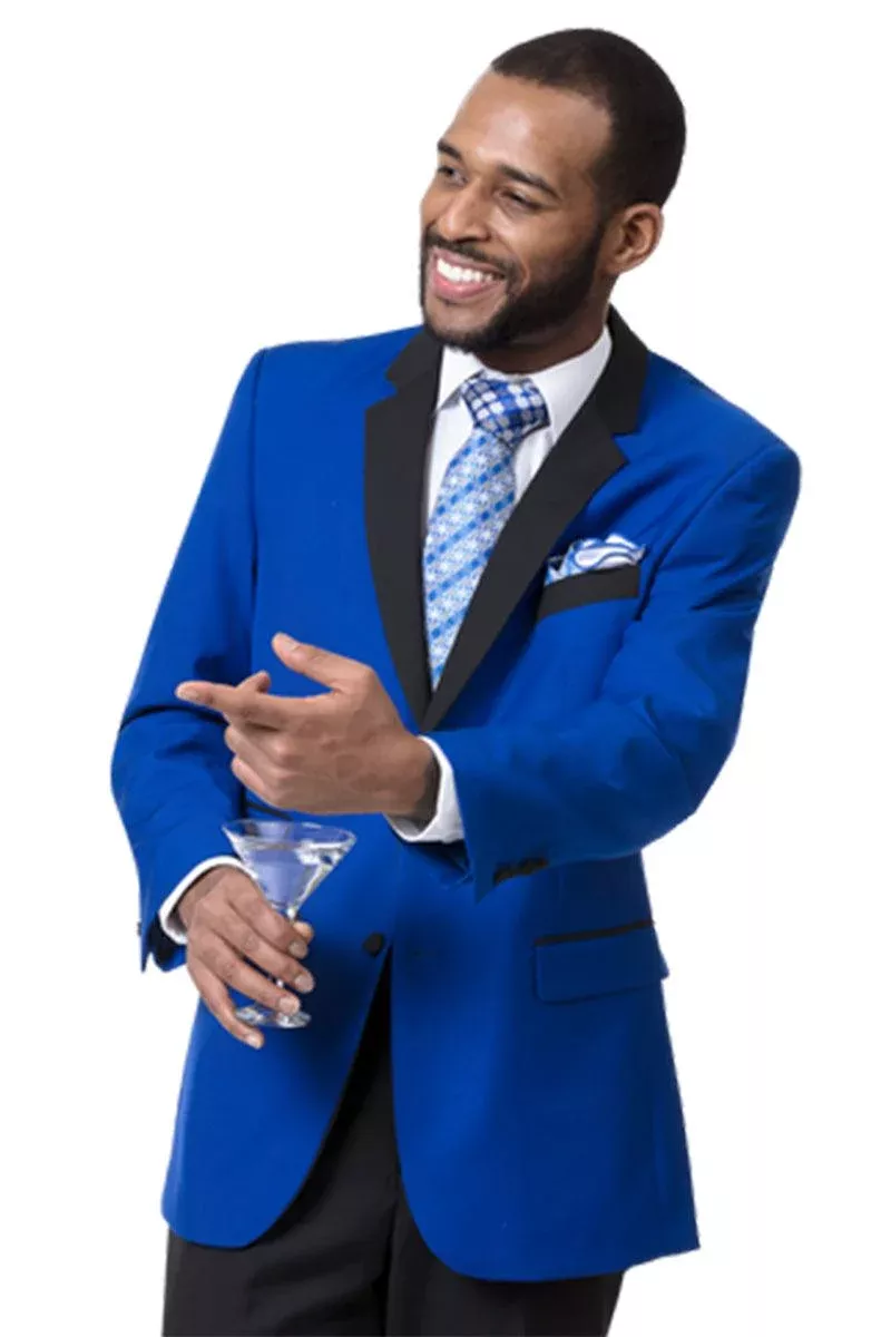 EJ Samuel: Royal Blue Modern Fit Tuxedo - 2Btn, Black Lapel