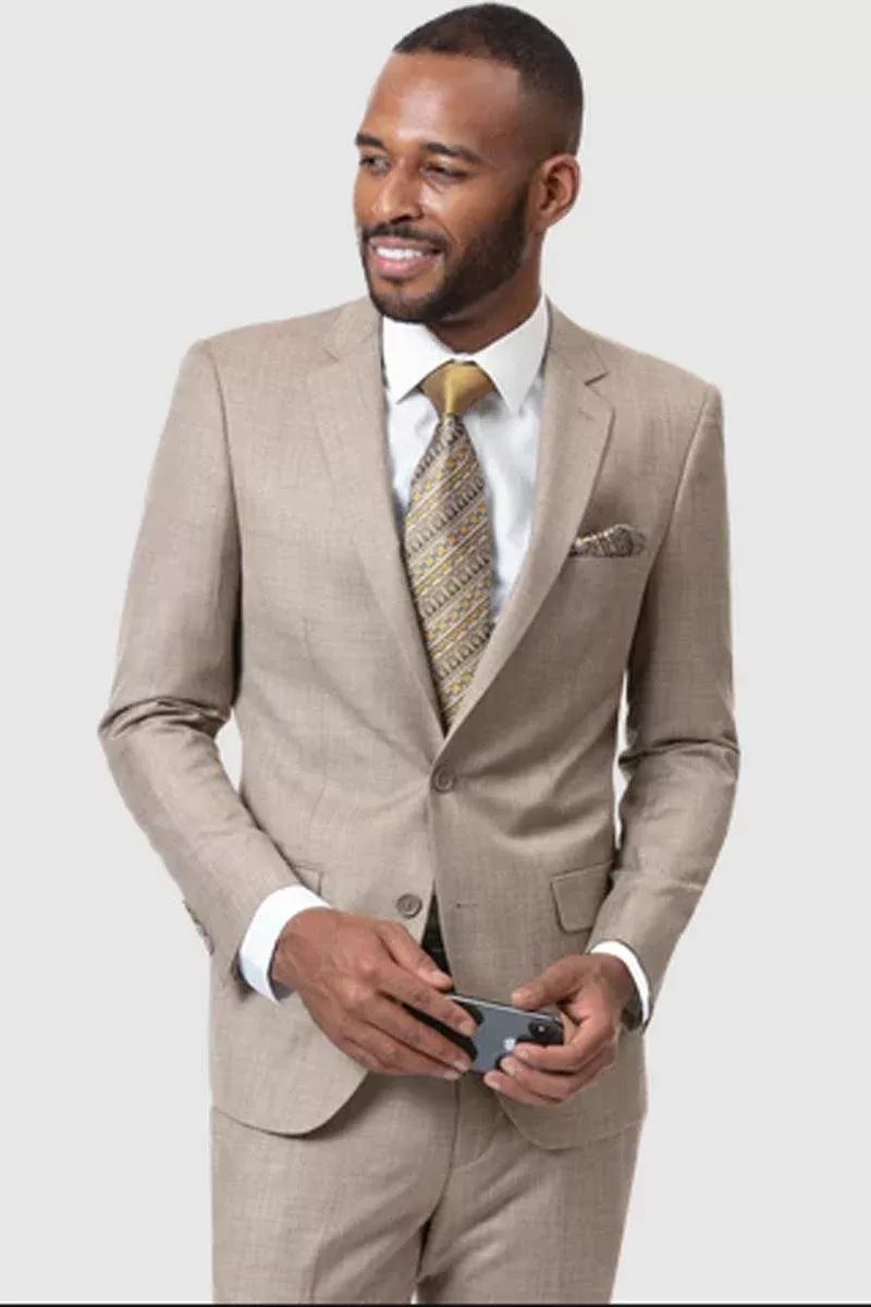 "EJ Samuel Taupe Sharkskin Weave Modern Fit 2-Button Suit"