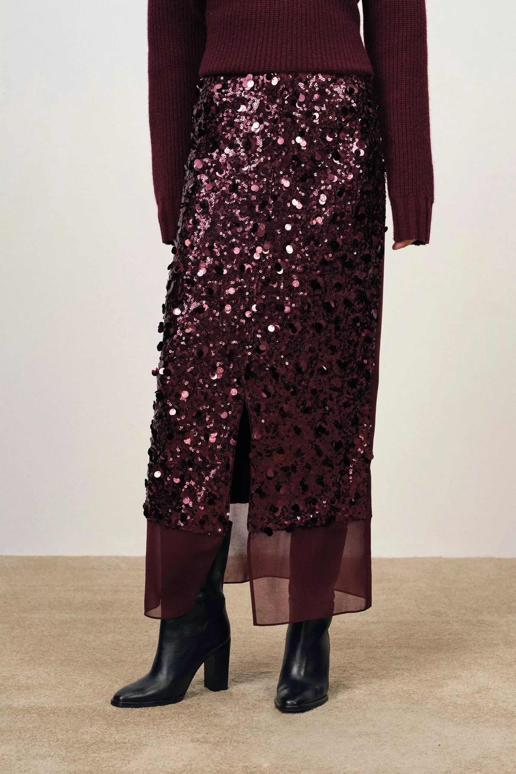 Elodie Hand-Applied Sequin Mesh Midi Skirt in Full Sequin
