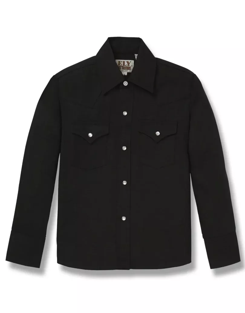 Ely Boys Long Sleeve Solid Black Western Shirt Style 15101905-89
