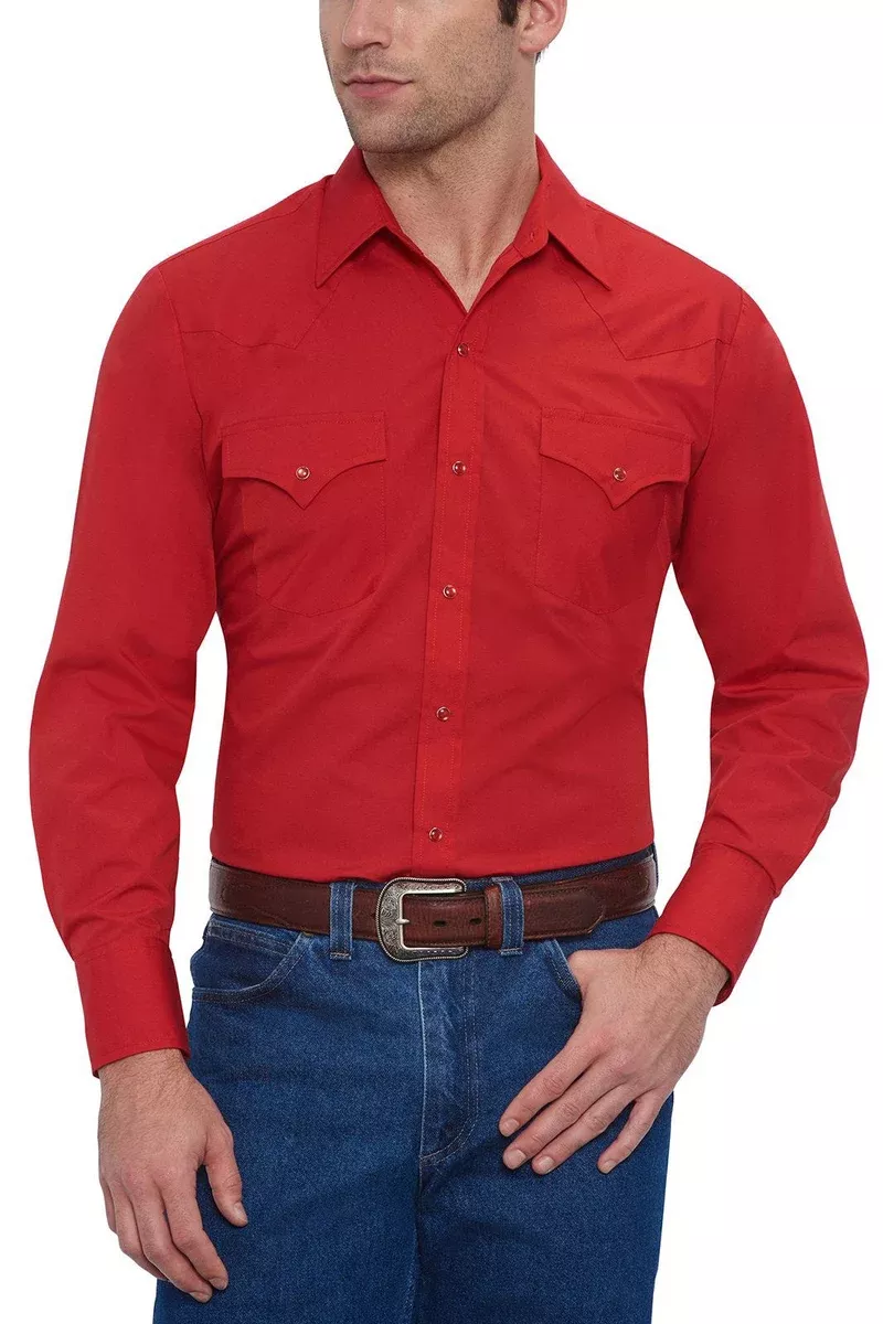 Ely Mens Long Sleeve Solid Western Shirt Style 15201905