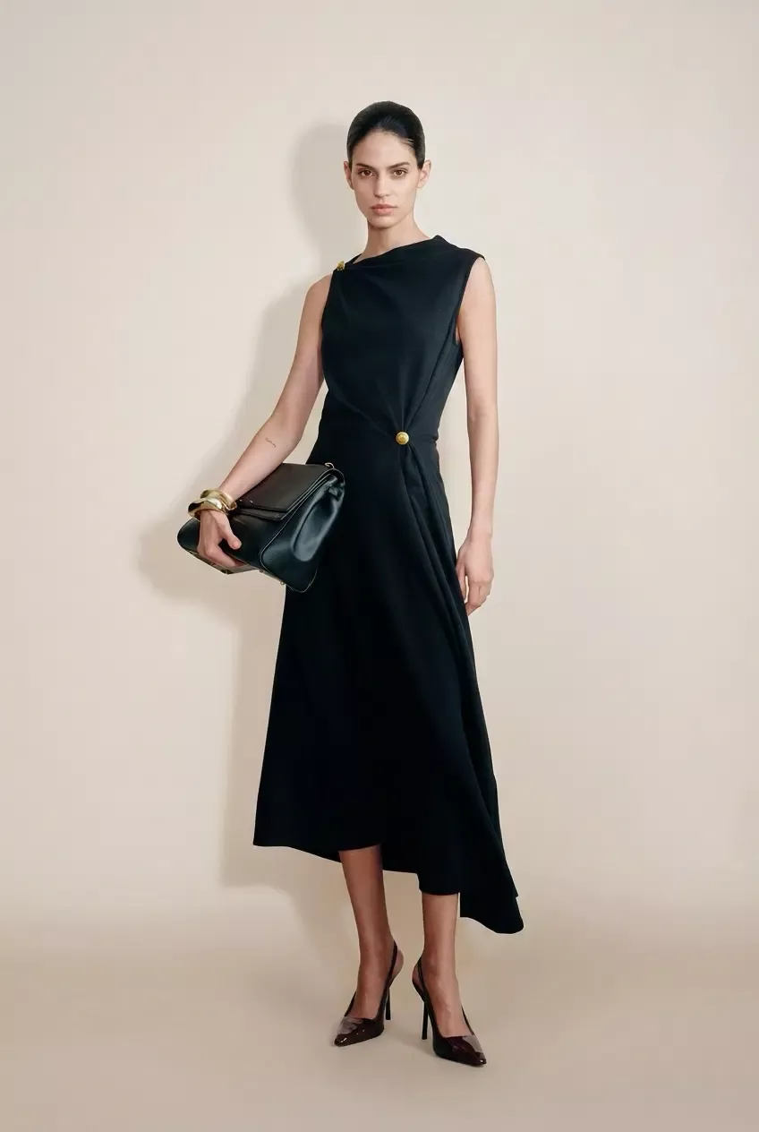 Eunice Pleated Dress in Wool Blend