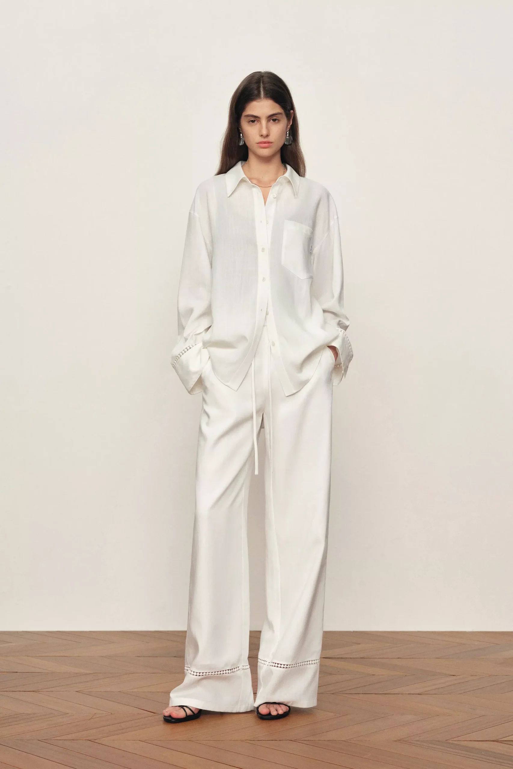 Eve White Openwork Relaxed Shirt in Cotton