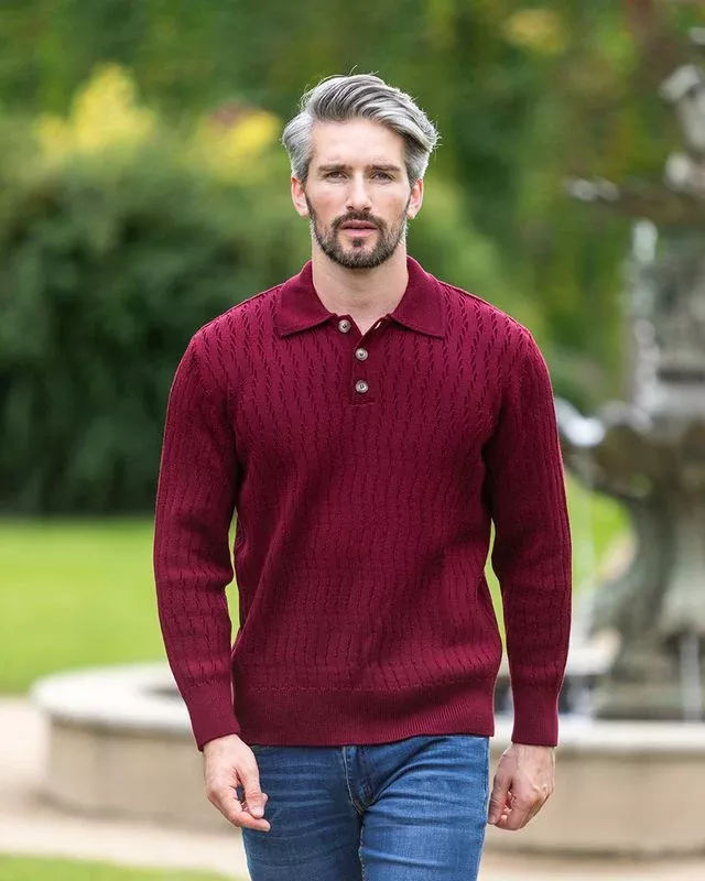 Extra Fine Merino Wool Button Neck Sweater - Berry