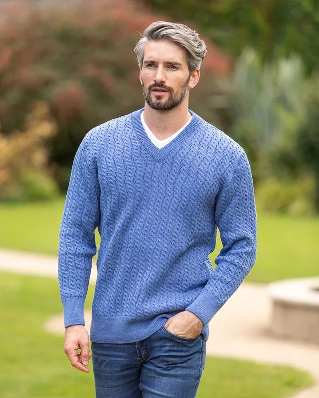 Extra Fine Merino Wool V Neck Sweater Sky Blue