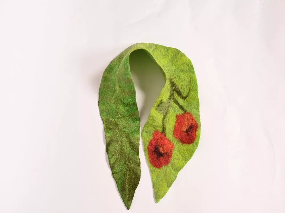 Felt Leaf Scarf Poppy Flower