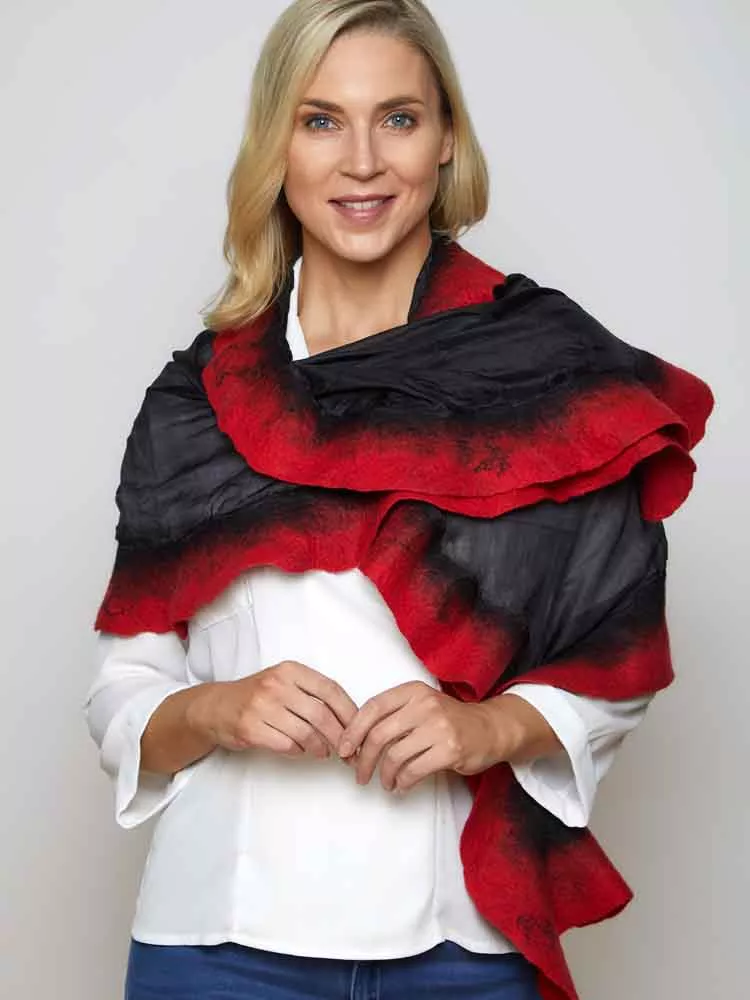 Felt Merino Wool & Silk Scarf Poppy