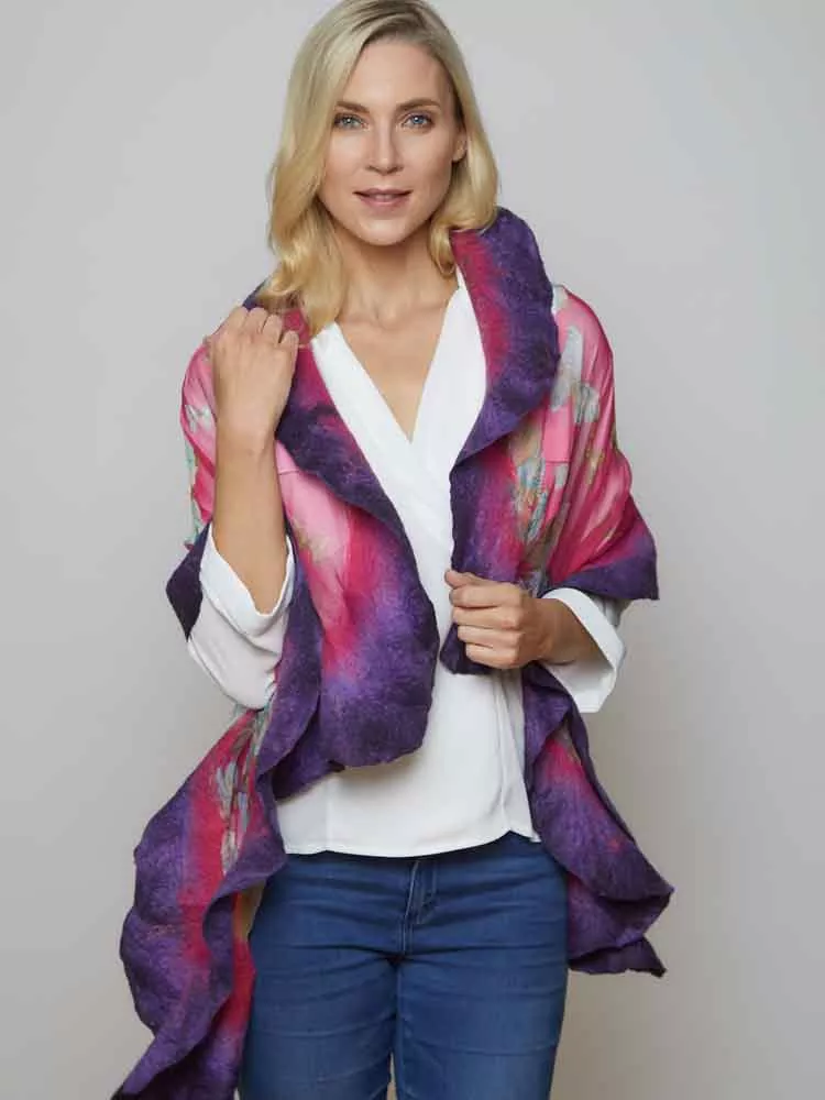 Felt Merino wool & Silk Shawl - Pink and Purple