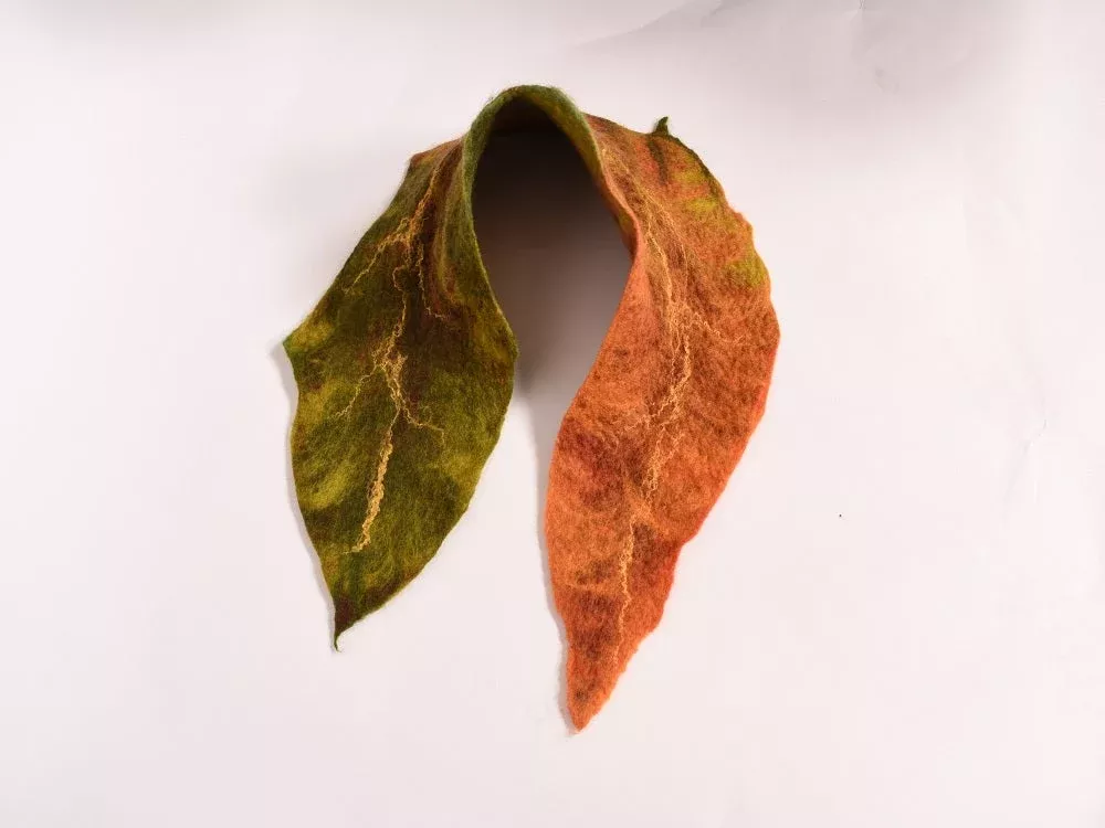 Felt Wool Leaf Scarf Autumn Colours
