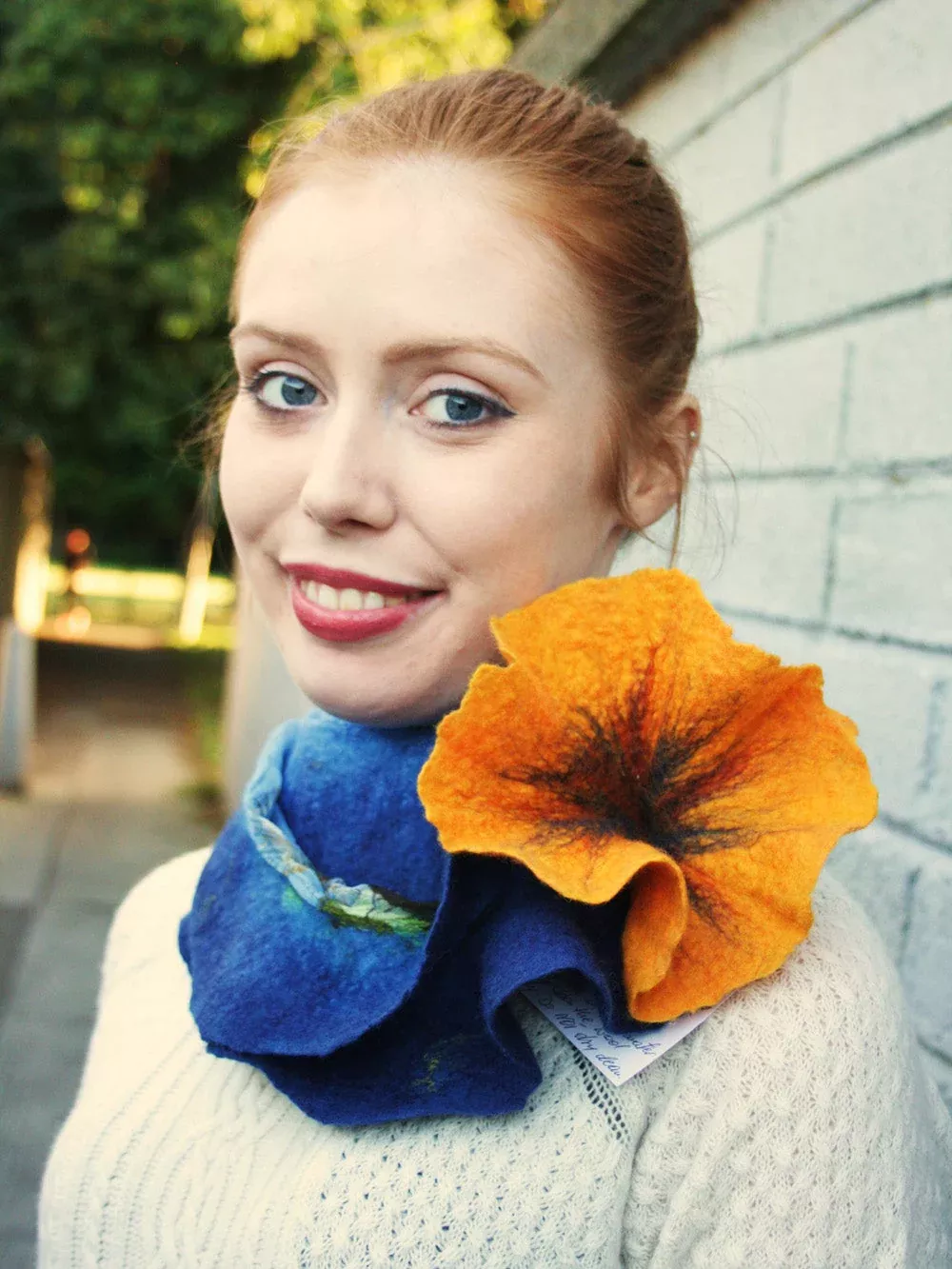Felt Wool Scarf with Flower