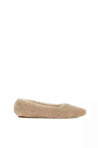 Fleur Ballerina Flat Shoe in Champagne Shearling