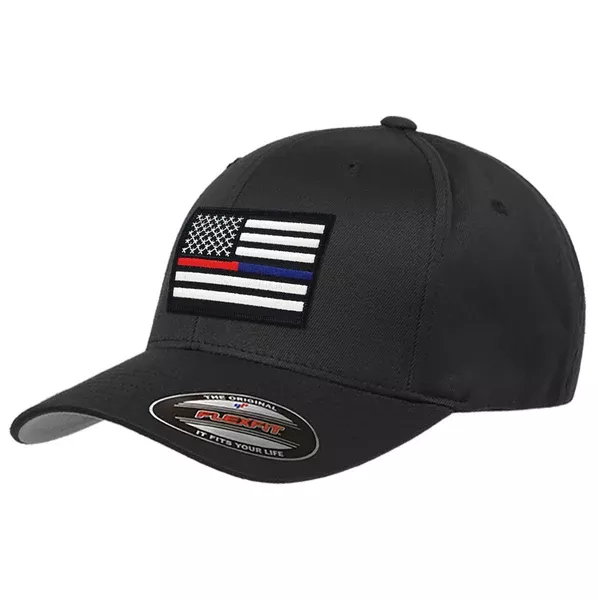 FlexFit Dual American Flag Hat, Black