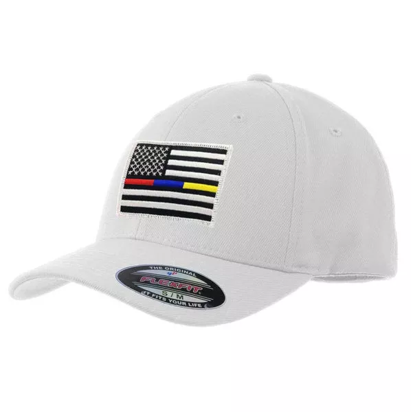 FlexFit Police/Dispatch/Fire American Flag Hat, White