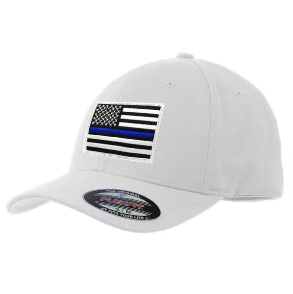 FlexFit Thin Blue Line American Flag Hat, White