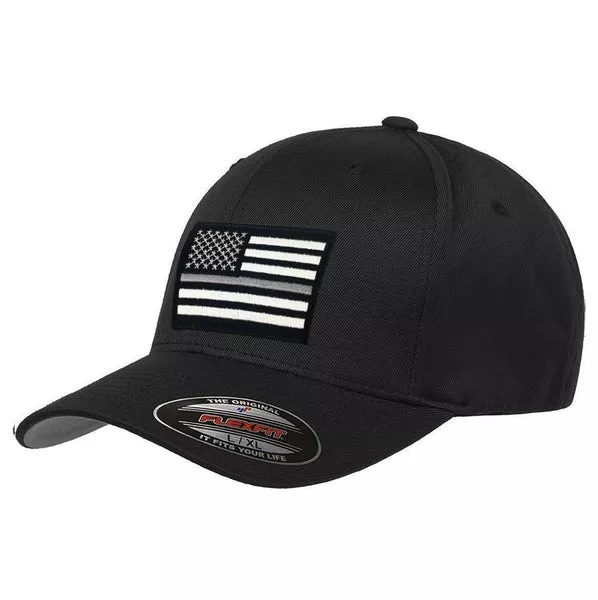 FlexFit Thin Silver Line Hat, Black